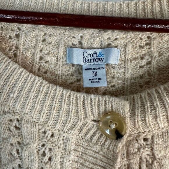 Croft & Barrow Beige Pointelle Knit Button Front Cardigan Sweater Womens 3X - Picture 5 of 10